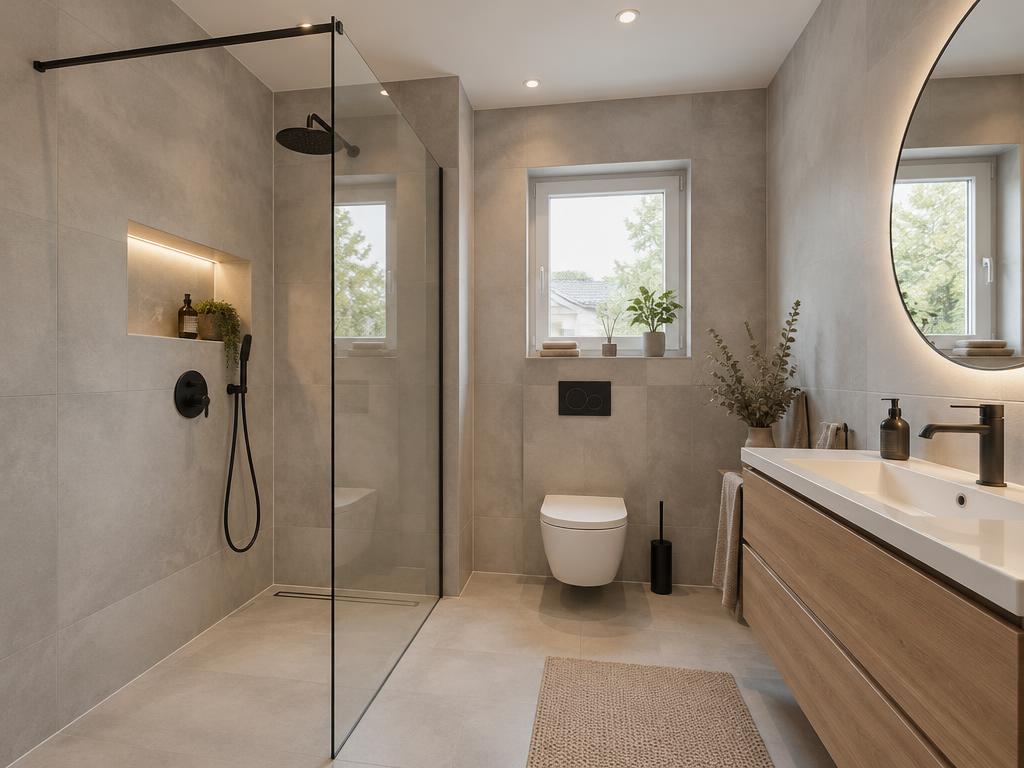 Modernes Bad mit bodengleicher Dusche